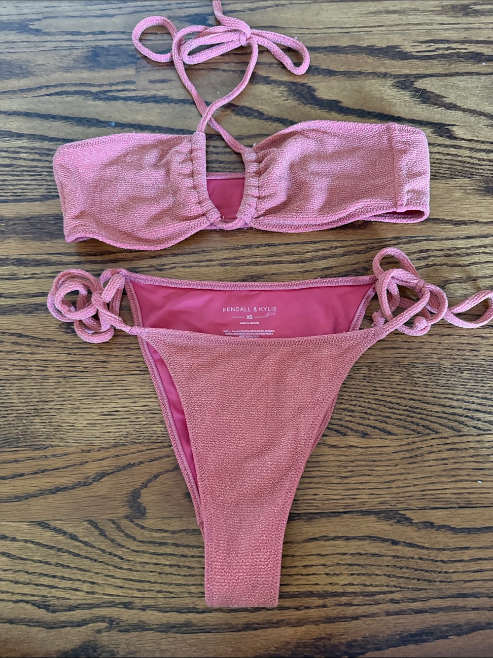 Kendall & Kylie Dusty Rose Textured Tie-Side Bikini